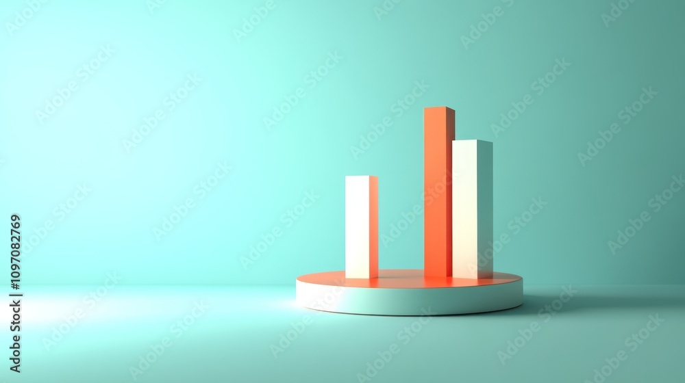 Fototapete A minimalist 3D bar chart on a circular base, representing data visualization.