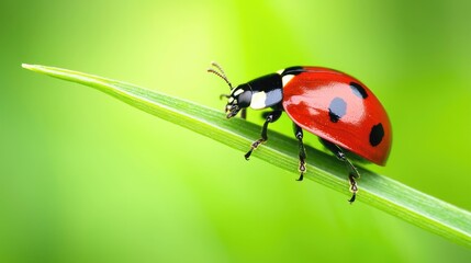 Naklejka premium Vibrant Ladybug on a Fresh Green Leaf in Nature