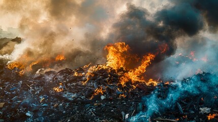 Fototapeta premium Photo realistic depiction of burning waste with toxic smoke rising into the atmosphere