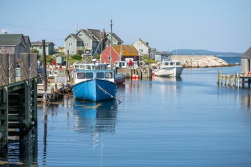 Boats on the docks at Peggy's Cove in Nova Scotia, Canada.