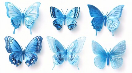 Stunning Set of Isolated Blue Butterflies on White Background