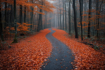 Fototapeta premium Winding Path Through Autumn Forest