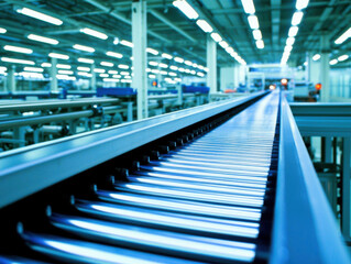 Fototapeta premium futuristic gravity roller conveyor system in modern factory