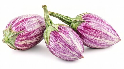 Fresh Purple Eggplants Isolated on White Background for Food Use
