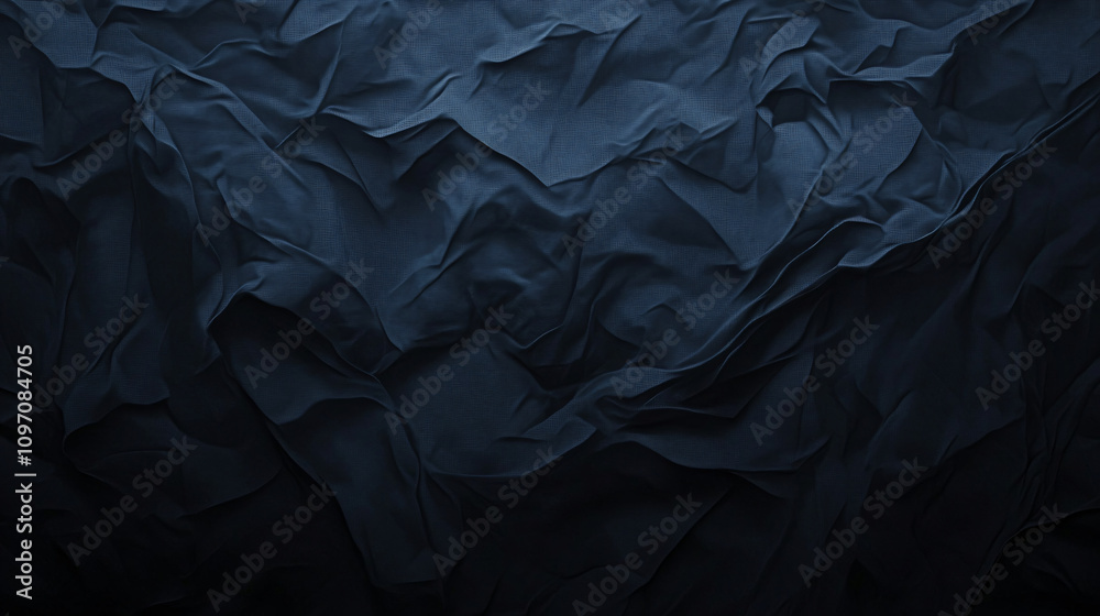 Poster dramatic textured landscape effect created by deep blue fabric with wrinkles and folds, ideal for ba