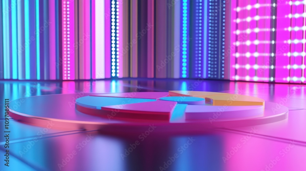 Aufkleber A colorful pie chart on a reflective surface with vibrant lighting.