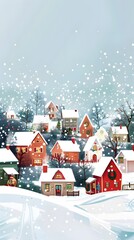 charming cartoon town in a snowy winter setting, featuring colorful festive decorations, cozy homes, and a serene atmosphere, perfect for holiday-themed illustrations and christmas concepts

