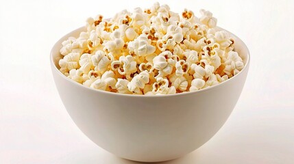 Freshly Popped Buttered Popcorn in a White Bowl on a Light Background