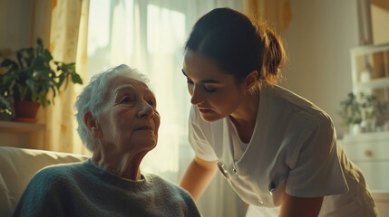 Obraz premium Young nurse assisting elderly woman with care and support 