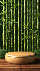 Lunar New year bamboo product presentation podium mock up, chinese new year concept, Chinese...