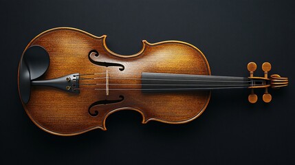 Antique violin on dark background, overhead view.