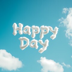 Naklejka premium Clouds form the words happy day against a clear blue sky