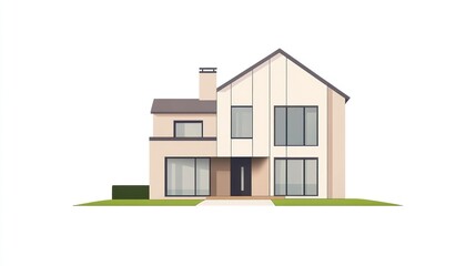A modern house illustration featuring a minimalist design and large windows.