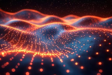Obraz premium multicolored glowing data streams meandering across an abstract digital landscape, rich in textures and depth, merging technology and artistry in a captivating visual experience