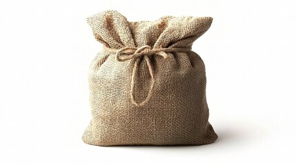 Isolated Burlap Bag Containing Chips on a White Background