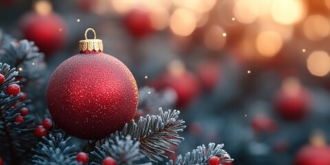 Obraz premium Beautiful festive decorations on the Christmas tree. Close-up. Beautiful Christmas background