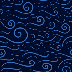 Seamless pattern waves. Abstract swirly design for backdrops with sea, rivers or water. Repeating texture. Figures for textiles. Print for the cover of the book, postcards, t-shirts. Surface design.