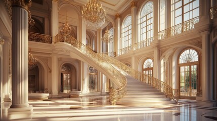 Obraz premium Grand Staircase in a Luxurious Palace Interior