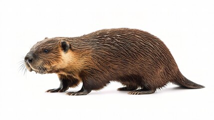 Isolated North American Beaver on White Background