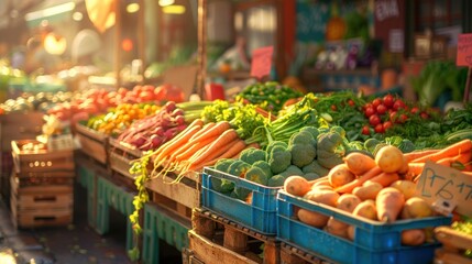 Obraz premium Vibrant colorful fresh produce at a farmer's market.