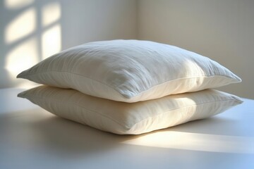 newly folded pillow cover resting on a bright white surface, showcasing its texture and design in a clean and minimalistic way; the simplicity highlights the elegance of home decor