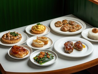 Delicious array of asian cuisine restaurant food plating indoor close-up culinary arts