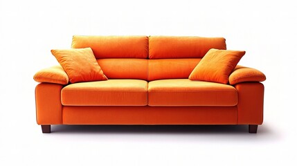 Fototapeta premium Modern Orange Sofa with Cushions for Stylish Living Room Decor