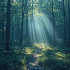 Obraz premium Sunbeams in a Mystical Forest