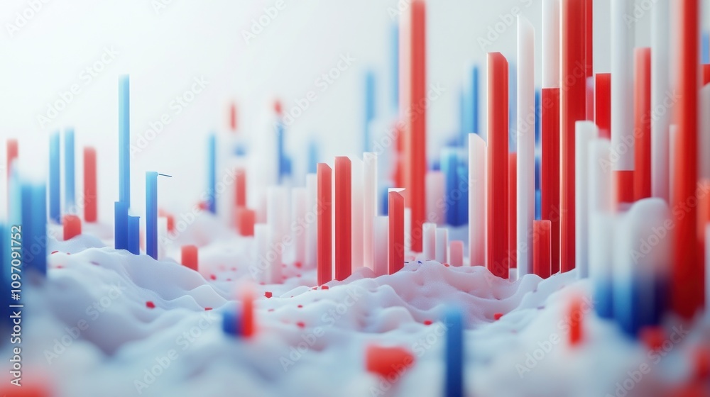 Poster Abstract representation of data with colorful vertical bars on a soft background.