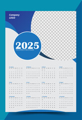 2025 wall calendar design template. blue calendar design for print