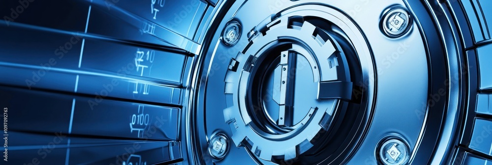 Aufkleber A futuristic digital safe or vault design emphasizing security and technology.