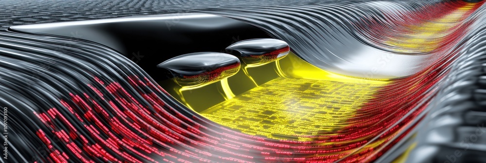 Leinwandbilder Abstract representation of fluid dynamics with glowing elements and flowing patterns.