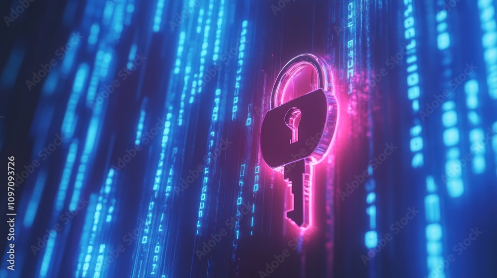 Aufkleber A digital lock symbol with binary code, representing cybersecurity and data protection.