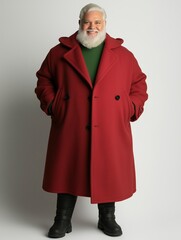 Obraz premium Fashionable winter portrait of happy man in red coat studio lifestyle