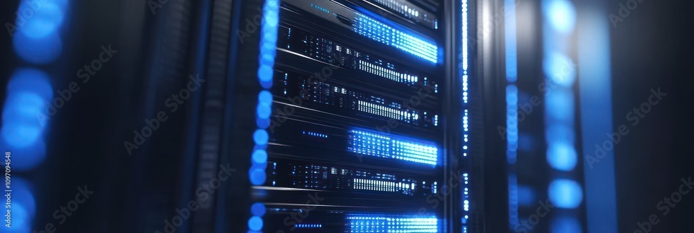 Leinwandbilder a close-up view of a server rack with illuminated components, showcasing technology infrastructure.