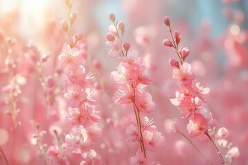 Naklejka premium pastel pink soft light background, featuring abstract floral bokeh textures, creating a dreamy and delicate atmosphere perfect for romantic and gentle aesthetics