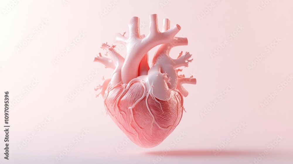 Aufkleber a stylized 3d rendering of a human heart, showcasing its intricate structure and design.