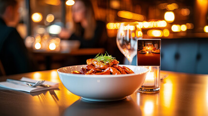 Fototapeta premium Restaurant ambiance, gourmet dish, romantic dinner 
