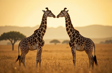 Obraz premium Giraffe in habitat Africa. African savannah. Long neck. AI Generative