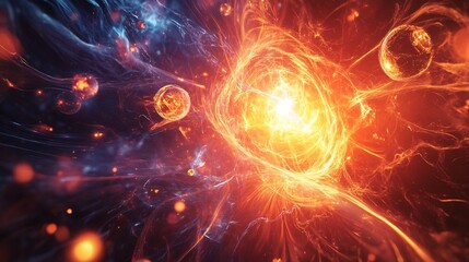 Fototapeta premium Theoretical AIpowered quantum experiment testing the limits of thermodynamics in a Type III civilization's energy grid visualized with advanced cosmic models