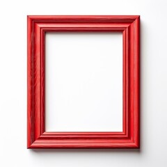 Red wooden picture frame on a white background. Concept of simplicity and focus on frames. For interior decor themes and art presentations.