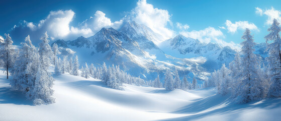 Obraz premium Snow-Covered Mountain Range in Winter Wonderland