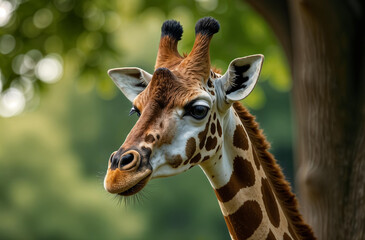 Obraz premium Giraffe in habitat Africa. African savannah. Long neck. AI Generative