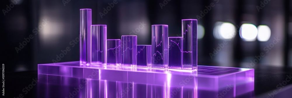 Aufkleber A translucent purple bar chart display representing data visualization.