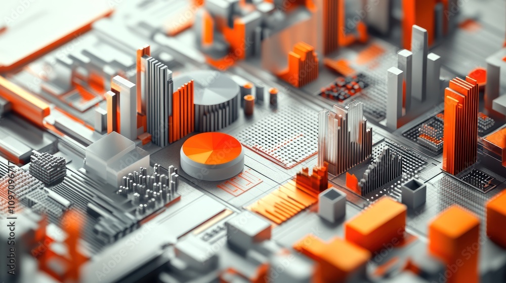 Aufkleber abstract representation of a digital cityscape with geometric shapes and vibrant colors.