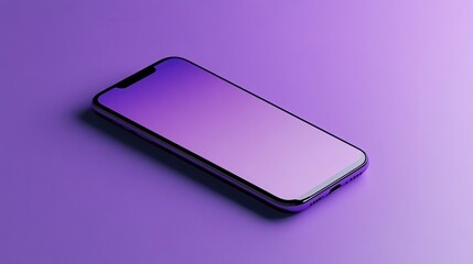 sleek modern smartphone with a gradient purple screen, floating on a futuristic violet background