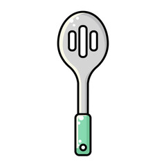 Cute icon of kawaii slotted spatula, slotted turner