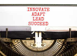 Innovate adapt lead succeed symbol. Concept words Innovate Adapt Lead Succeed typed on beautiful...