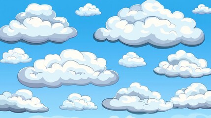 Fluffy white clouds in a bright blue sky nature scene digital illustration cheerful atmosphere aerial view serenity