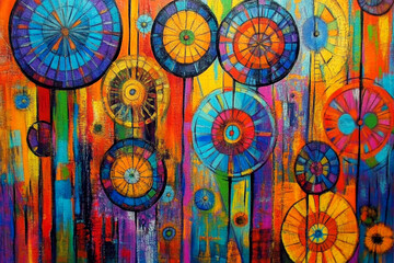 Obraz premium Vibrant Pattern of Overlapping Circles and Lines